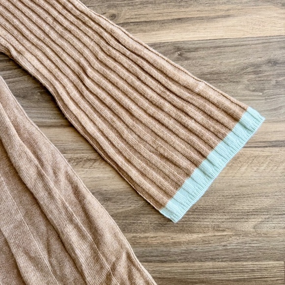 Anthropologie Arseneau Ribbed Sweater Dress Camel Teal Trim Size M - Picture 8 of 11